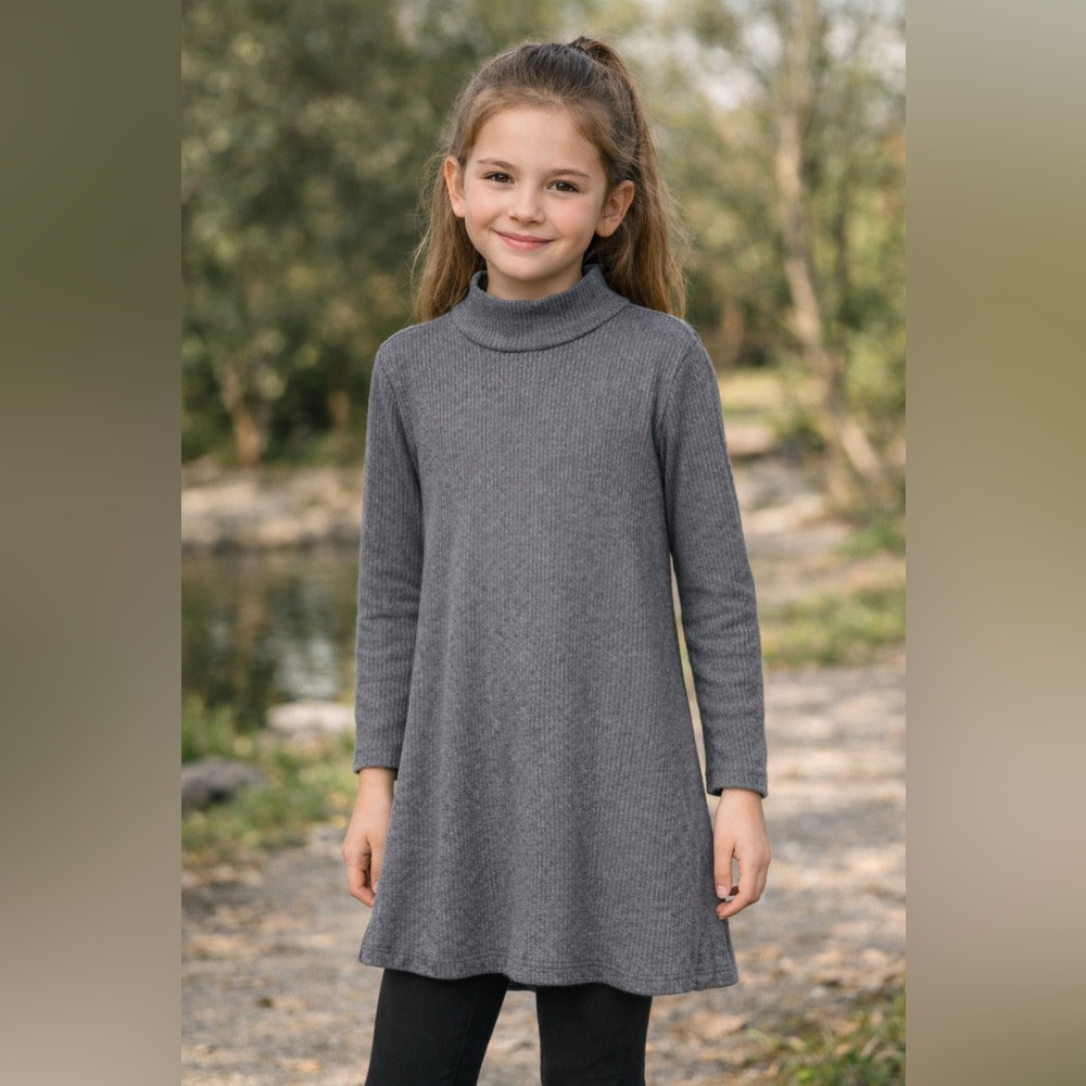 Old Navy Charcoal Gray Knit Long Sleeve Dress - Girls Sz L (10/12)
